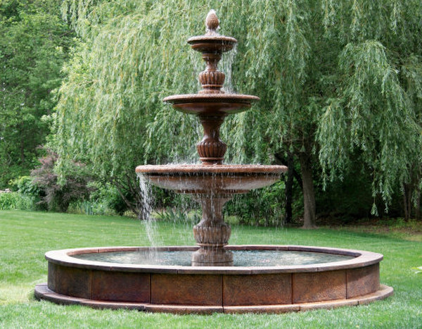 Three Tier Savona Fountain on Twelve foot Pool Huge Decorative